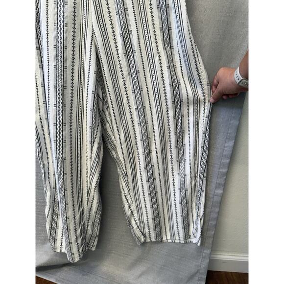 Old Navy Linen Cami Jumpsuit Womens Size L Tall White Stripe Smocked Beachy - Picture 4 of 9